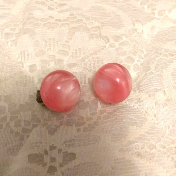 Vintage Silver Tone Round Pink Stud Earrings Non-Pierced Clip Earrings - Picture 5 of 7